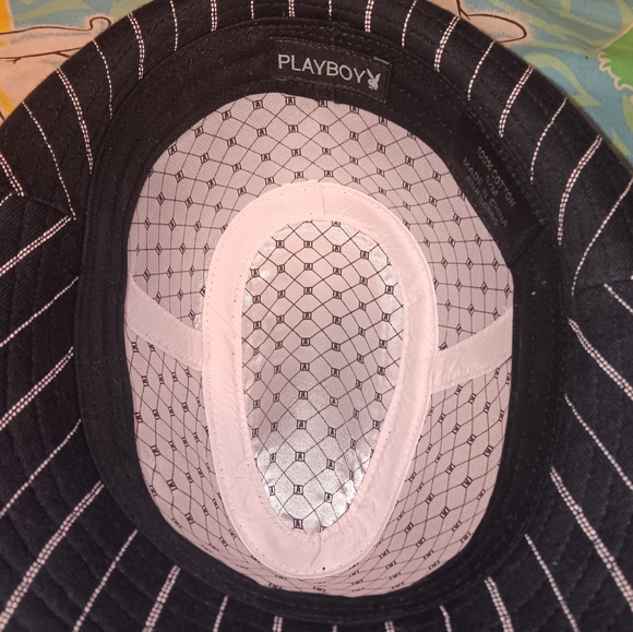 Y2K Playboy Vintage Striped Rhinestone Fedora Hat - Picture 4 of 5